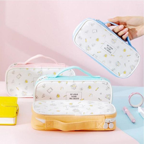 Ragazze Cute Pencil Case Pen Storage Bag 2 Scomparti Trucco Portamonete per le donne Materiale scolastico per ufficio