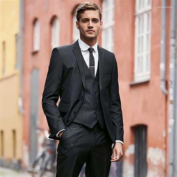 Ternos masculinos Itália noivo preto Tuxedos Men para Wedding Man Blazers Dois botões 3 peça mais recente calças de casaco Designs Plus Size