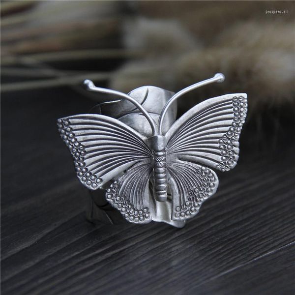 Ringos de cluster Real 999 Sterling Silver Ring Butterfly noivado Moda Sterling-Silver-Jewelry Largura 30mm peso 13g WT050