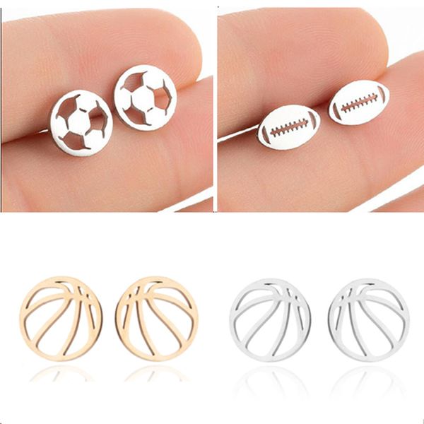 Großhandel Edelstahl Ohrstecker Sport Schmuck Basketball Fußball Ohrringe für Frauen Männer Mädchen Geschenk für Sportfans