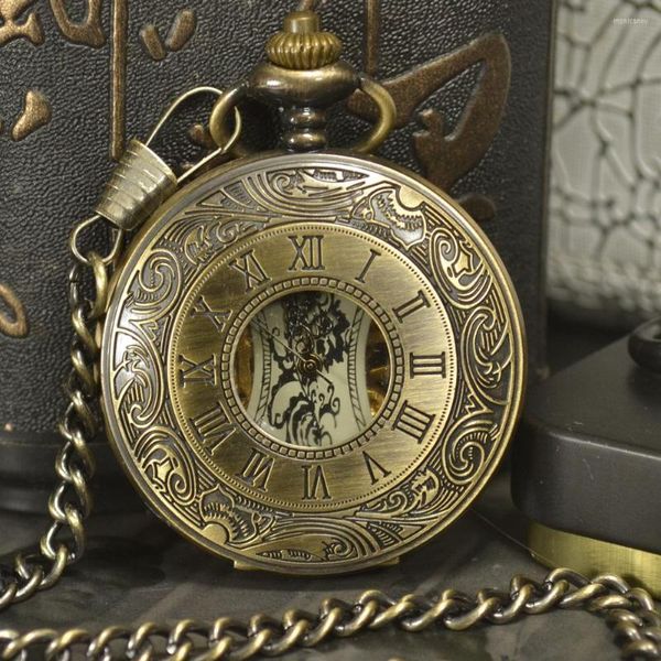 Orologi da taschino TIEDAN Luxury Antique Bronze Skeleton Orologio meccanico da uomo Collana a catena Business Casual Steampunk