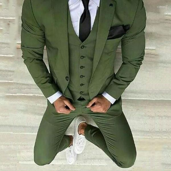 Abiti da uomo Custom Made Green Men For Wedding Uomo Business Smoking dello sposo Slim Fit Terno Masculino 3Pieces Coat Pants Vest