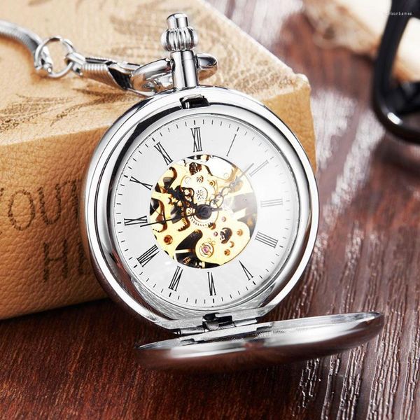Cep Saatleri Vintage Bakır Gümüş Mekanik Saat Erkek Kadınlar Fob Zinciri Zarif Heykel Otomatik Retro