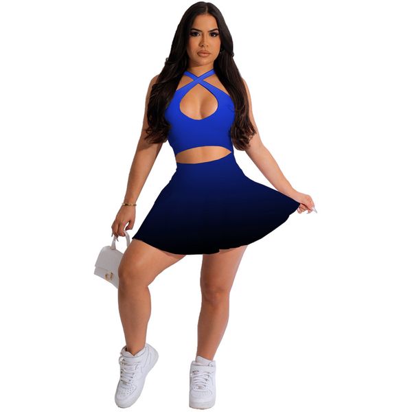 Novo designer de vestido de verão define mulheres linda regata cruzada shorts saia dois conjuntos de peças roupas casuais saia ternos night club wear roupas por atacado 9429