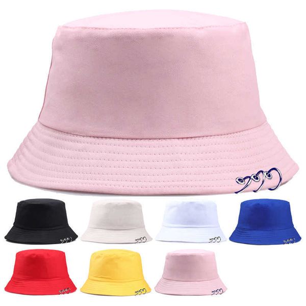 Geniş Memlu Şapkalar Sıcak Katı Kpop Kova Şapkası Halkalarla Kadın Kadın Unisex Demir Yüzük Kapakları Katlanır Balıkçı Şapkası Açık Hava Avı Balıkçılık Şapkaları Y1105 R230308