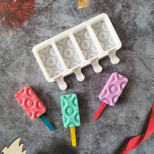 Ferramentas de sorvete 4 células Mold de gelo Ice Silicone Pop Popsicle Bolo Soop Soap Candy Candy