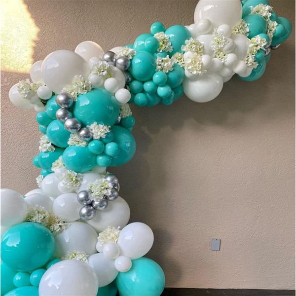 Outros suprimentos de festa do evento 120pcs Tiffany Blue e White Metallic Confetti Latex Balões para a formatura Casamentos de chá de bebê Decoração de festa 230309