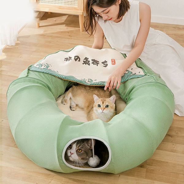 Móveis para gatos arranhões de túnel dobrável Casa de duplo uso de brinquedos interativos Play Toy Pet Tubo colapsível Kitten Rabbit Ferrets Cama de cachorrinho 230309