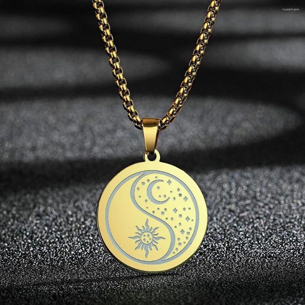 Anhänger Halsketten QIAMNI Mode Edelstahl Kreative Himmlische Sonne Mond Stern Tai Chi Yin Yang Halskette Paar Geburtstag Schmuck Geschenke