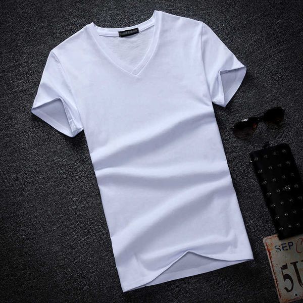 T-shirt da uomo T-shirt bianca nera da uomo T-shirt vintage in cotone estivo da uomo Manica corta con scollo a V Slim T-shirt estiva da uomo Tee Shirt homme 5XL G230309