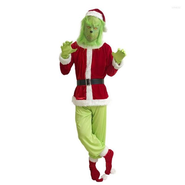 Decorazioni natalizie HwCreative Cosplay Suit Costume Set Cappello da Babbo Natale Cappotto Cintura Guanti Pantaloni Copriscarpe Abiti per adulti