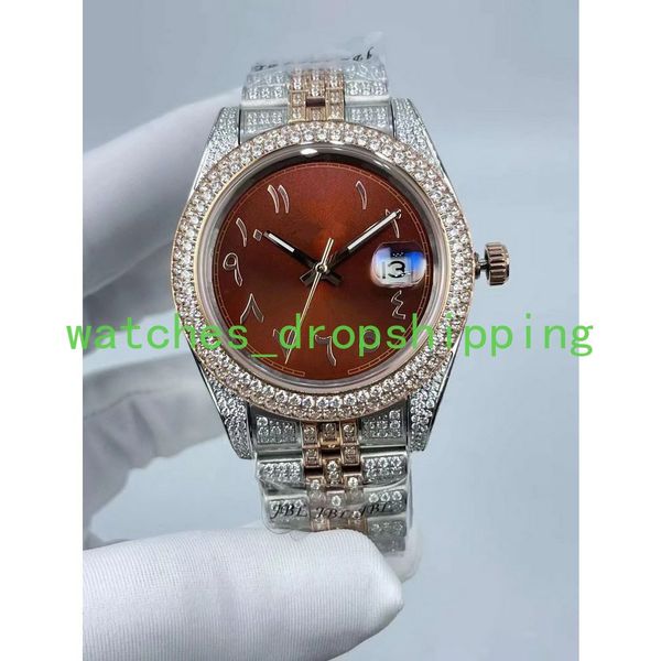 Super Factory Mens 36 / 41mm Orologio con castone diamantato Orologio meccanico automatico Orologio con scala oraria araba Orologi Montre De Luxe Orologi da polso in acciaio inossidabile