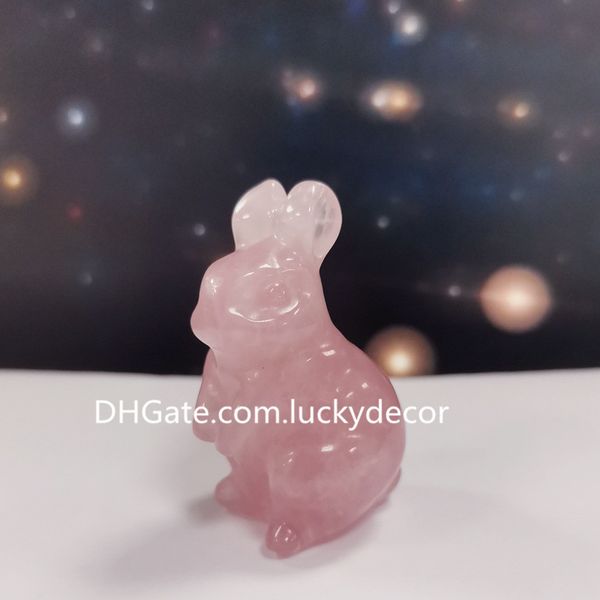 Simpatica statuetta di coniglio in quarzo rosa, decorazione intagliata, 3,8 cm, cristallo curativo, ossididan nero, avventurina blu, pietra preziosa, coniglietto pasquale, scultura animale, regalo per lei e per i bambini