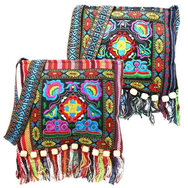 Borse portaoggetti Ricamo retrò Boho Tote Messenger Borsa a tracolla nappa etnica Hippie CrossbodyStorage