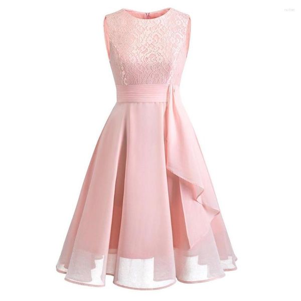 Casual Kleider Sexy Vintage Rosa Kleid Damen Ärmellose Elegante Formale Damen Hochzeit Brautjungfer Spitze Lange Chiffon Party Robe