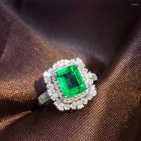 Rings de cluster jóias finas Real Pure 18k White Gold Natural Emerald Gemstone 1.6ct Diamond Feminino Casamento para mulheres