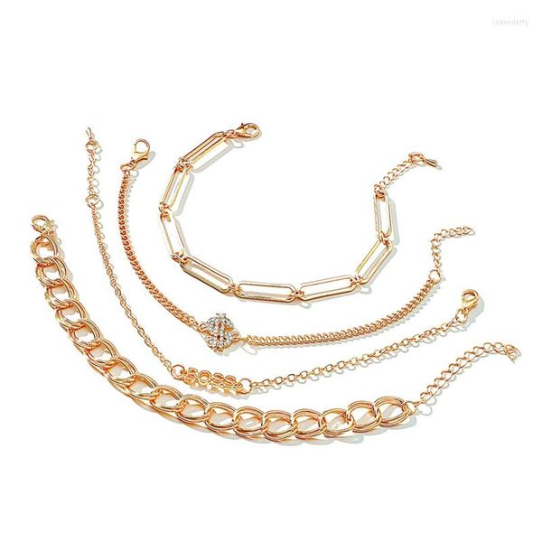 Cavigliere Set di catene in oro bohémien per donne Ragazze Moda Corona geometrica Amore Braccialetti alla caviglia multistrato Gioielli da spiaggia