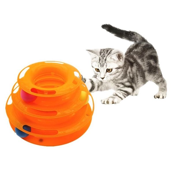 Cat Toys Three Levels pet cat toy Tower Tracks Disc Intelligence Amusement triple pay disc toys ball Training plate 230309