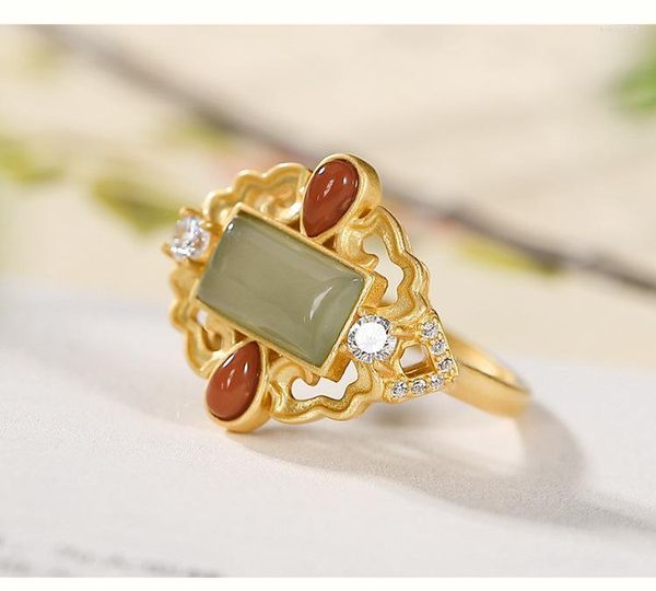 Cluster Ringe Grüne Jade Designer Echtes Geschenk Natürlicher chinesischer Luxusstein Verstellbarer Ring Vintage 925 Silber Geschenke Frauen Schmuck Charms