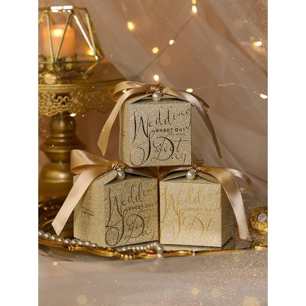 Geschenkpapier-Hochzeits-Süßigkeitenschachtel mit Perlenschleife HighEnd-Geschenkschokoladenschachtel Hochwertige Glitzerpulver-Shell-Geschenkbox 230309