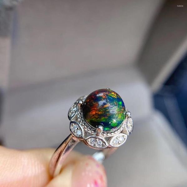Küme Yüzük Partisi Top Satış Zarif Hediye Siyah Opal Ring Natural Real 925 Sterlling Gümüş İnce Handwored Mücevherat