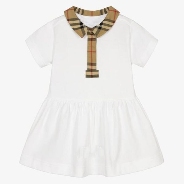 Cute Baby Girls Abiti scozzesi Summer Girl Abito a maniche corte Colletto rovesciato Gonne cucite per bambini Gonna casual per bambini 3-24 mesi