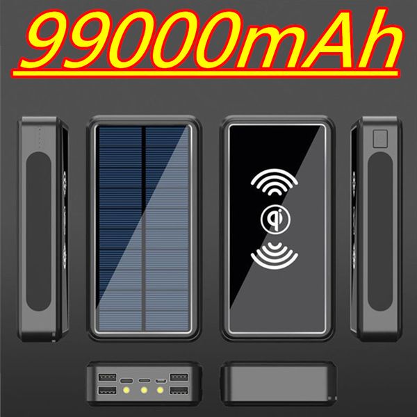 99000 mAh Solar Power Bank Telefon Tragbares Schnellladegerät mit LED-Licht USB-Anschlüssen Externer Akku für iPhone 12Pro Xiaomi Huawei