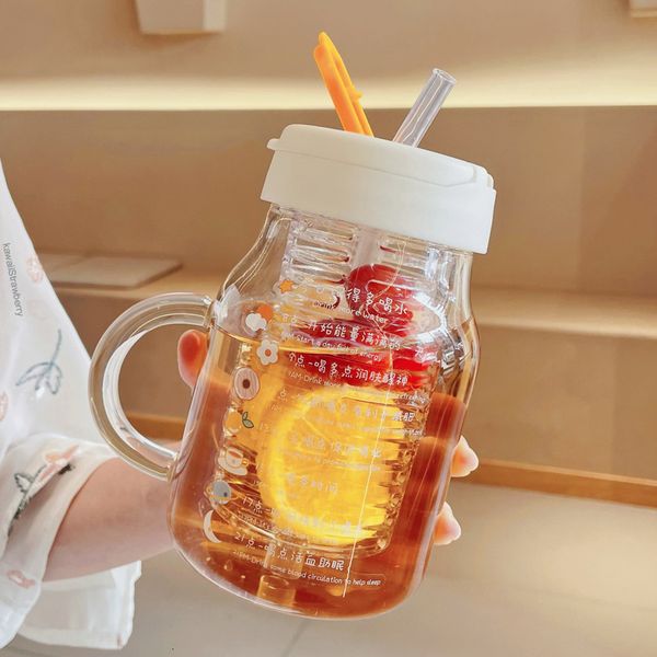 Wasserflaschen 850 ml Kawaii Glas Wasserflasche mit Tee Infuser Filter Nette tragbare Trinkflasche Kaffeetassen Milch Kürbis Tasse Geschenk für Mädchen 230309