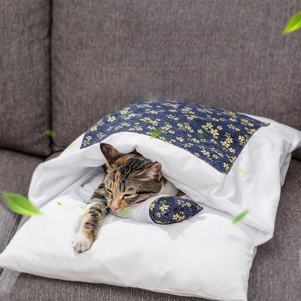 Kedi Yatak Mobilya Dört Seasons Evrensel Japon Çöp Uyku Tulumu Çıkarılabilir ve Yıkanabilir yorgan kış sıcak evcil hayvan kulübesi 230309