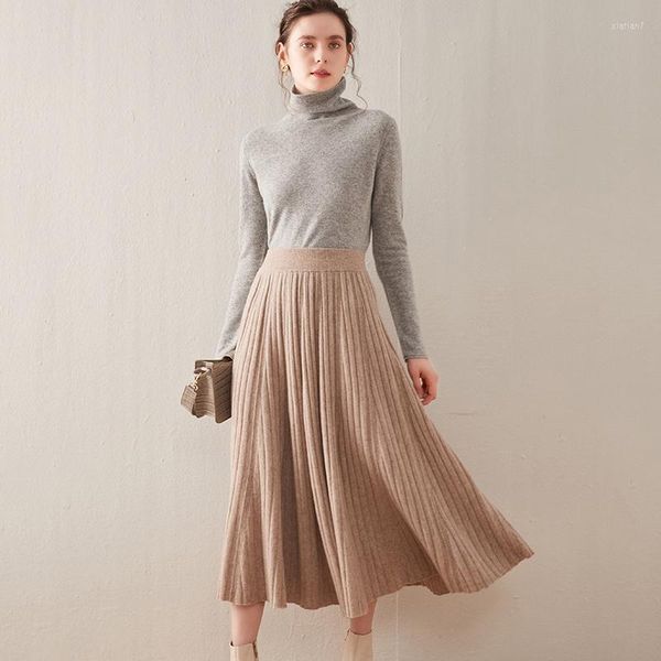 Юбки шерстяные юбки, выплачиваемая зонтичкой для женщин длинные юбки, устанавливает женскую корейскую моду Pure 2023 Осенняя зимняя распродажа