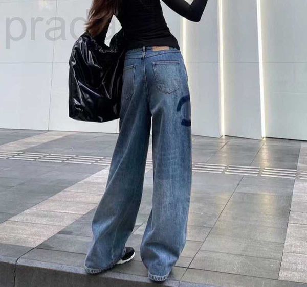 Jeans feminino Jeans de grife de cintura alta e pernas largas mostram mulheres magras casuais Tamanho S-L 8R5F