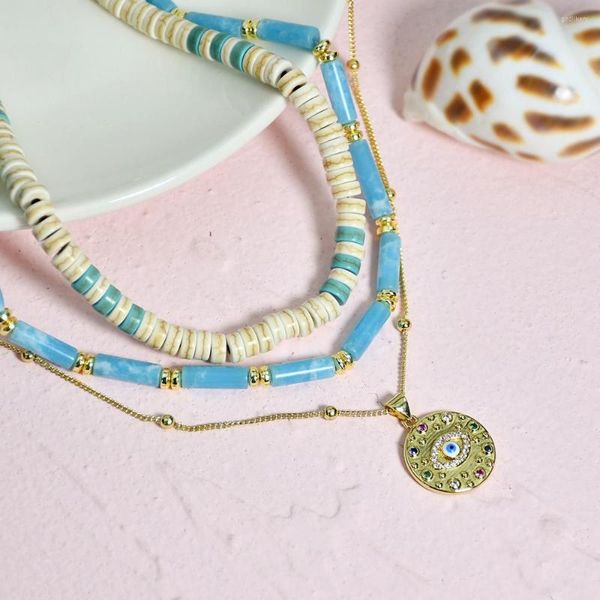 Halsband mit blauen Naturstein-Halsketten für Frauen, Sommer, Strand, Urlaub, Schmuck, modische handgefertigte Perlengeschenke