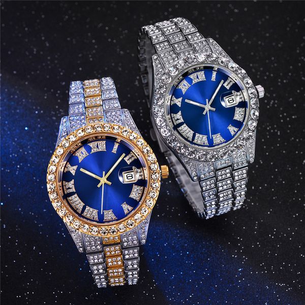 Avanadores de pulso Hip Hop Iced Out Watch for Men Full AAA Diamond em torno de Luxury Quartz Mens Watches Silver Gold Relogio Masculino Drop 230309