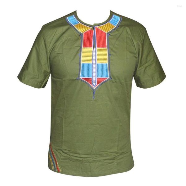 Herren T-Shirts Bunte grüne Stickerei Dashikiage Männer Afrikanische Kurzarm Hippie Vintage Tribal Top 2023