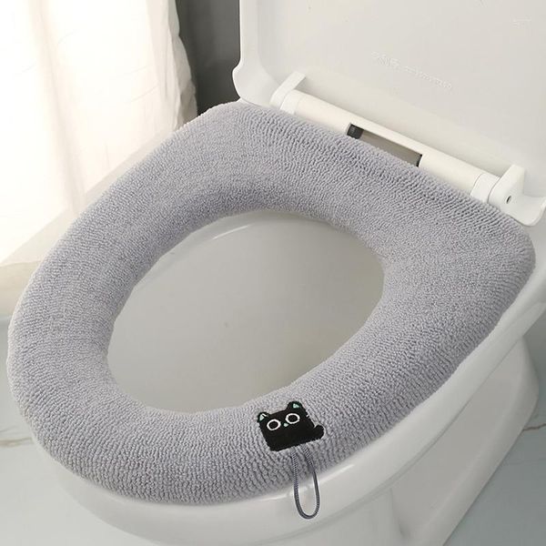 Capas de assento no vaso sanitário almofada de banheiro de capa macia fofa com alça com alça mais grossa lavável os acessórios mais quentes de perto