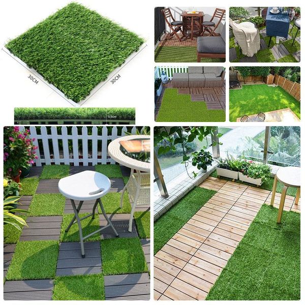 Dekoratif Çiçekler 30cm Yapay Çim Panel 5D Kart Tokası 3.5cm Sahte Bitki Zemin Halı Diy Greenyy Lawn Duvar Arka Planı Bahçe