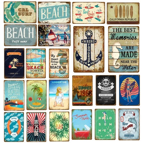 Retro Summer Beach art Targhe in metallo Surf Pittura in metallo Poster Immagini da parete Targa artistica Bar Cafe Pub Decorazione personalizzata per la casa poster in metallo dimensioni 30x20 cm w02