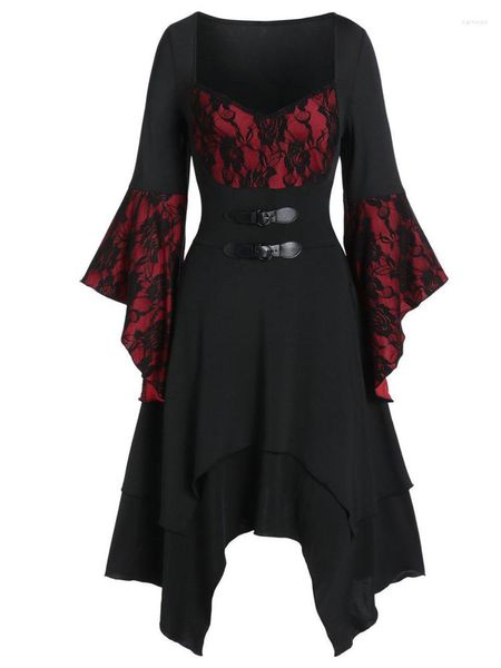 Casual Kleider Halloween Kostüm Pfingstrose Spitze Up Unregelmäßige Lotus Hülse Cosplay Gothic Vintage Mittelalterliche Geisterbraut Kleidung Frauen