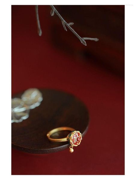 Кластерные кольца Red Jade Lotus Natural 925 Silver Fashion Talismans Jewelry Регулируемые кольцевые подарки забалена аксессуары дизайнерские