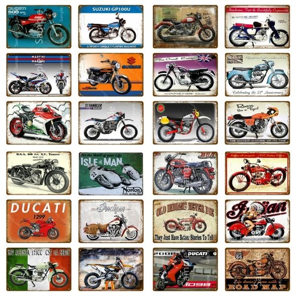 Retro alte Motorrad-Marken-Blechschilder, Vintage-Plakette, Wanddekoration für Garage, Club, Kunsthandwerk, Kunst, Route 66-Poster, Geschenk, personalisiertes Metall-Poster, Größe 30 x 20 cm, W02