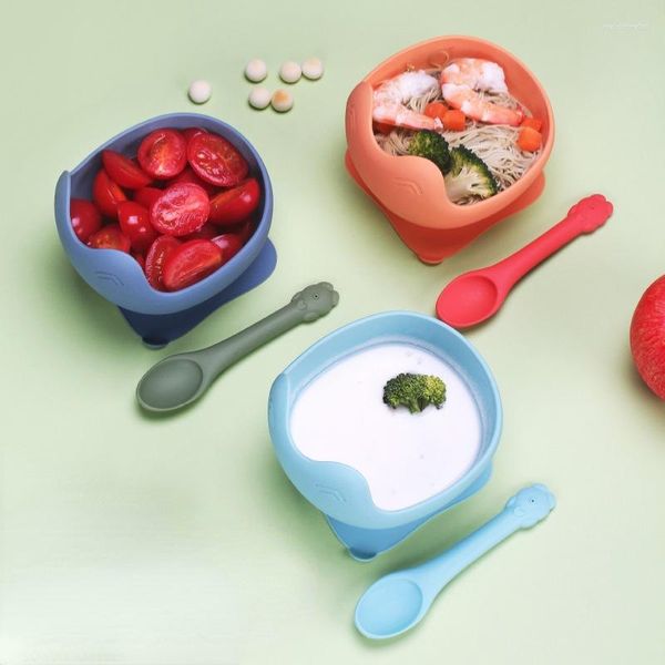 Set di stoviglie Set di ciotole per rana in silicone per bambini Set di cucchiai di aspirazione per bambini monopezzo Stoviglie complementari impermeabili