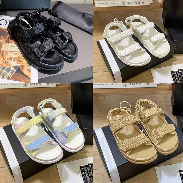 Sandali da donna firmati Pantofole in pelle di vitello di cristallo Pantofole trapuntate Sandali da spiaggia per papà Pantofola estiva