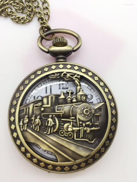 Taschenuhren PB286 kommen hochwertige antike Uhr Halskette Kette große Bronze Zug Kopf Uhr mit Geschenk