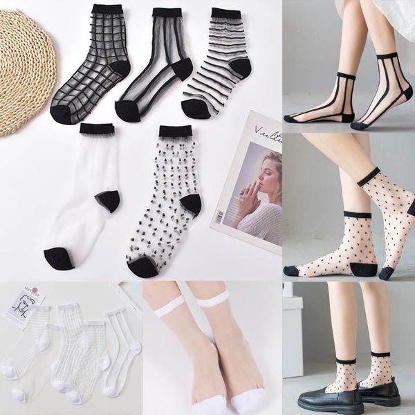 Mulheres meias meias 1Pair Sexy Lace Fishnet Summer Summer Ultra-Tospin Transparent Harajuku Black Crystal Silk Tide Princesa Tulle Sockssocks