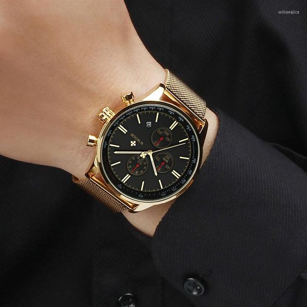 Armbanduhren WWOOR Luxus Golduhr Männer Ultradünne klassische Chronograph Wasserdichte Sport Quarz Handgelenk Voller Stahl Reloj Hombre