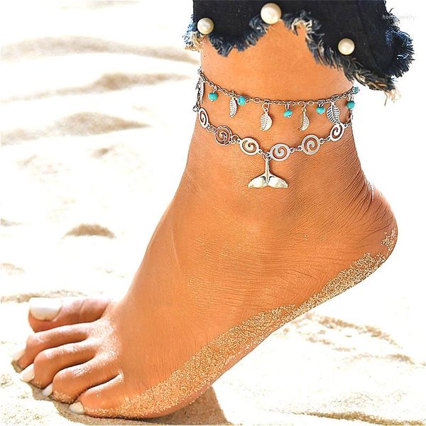 Cavigliere Moda per le donne Accessori per i piedi Foglia Simbolo Summer Beach Sandali a piedi nudi Catena Gioielli bohémien fatti a mano