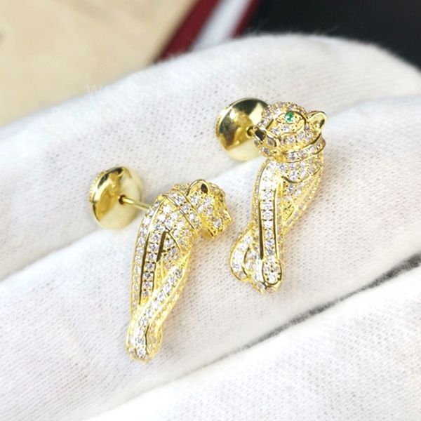 Brincos da série panthere para mulheres designer de diamante esmeralda olhos de leopardo prata esterlina banhado a ouro 18 k da mais alta qualidade moda luxo presentes premium 003