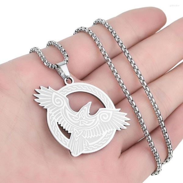 Anhänger Halsketten QIAMNI Gold Farbe Adler Krähe Tier Rabe Halskette Männer Viking Amulett Edelstahl Rune Nordische Mythologie Schmuck Geschenk