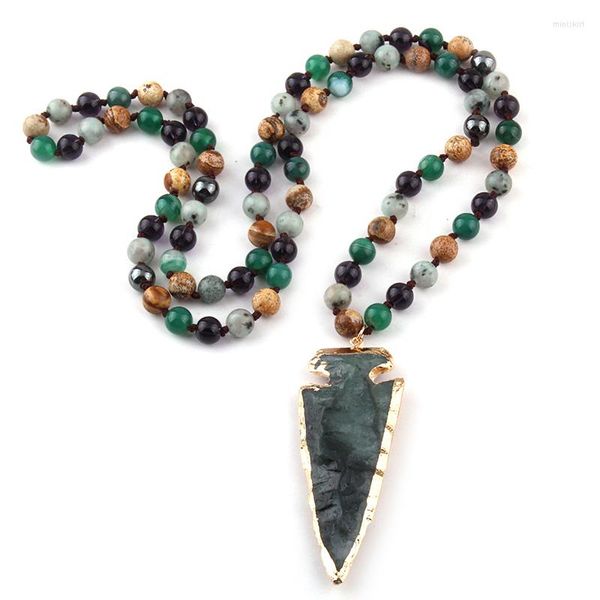 Collane a ciondolo Fashion Fashion Bohémien Tribal Gioielli semi preziosi pietre di pietra in pietra annodata lunga freccia verde