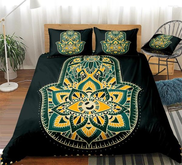 Bedding Sets Hamsa Set Hand Set Hand Duvet Capa Fátima de linho de cama colorido boho roupas de cama Floral Lucky